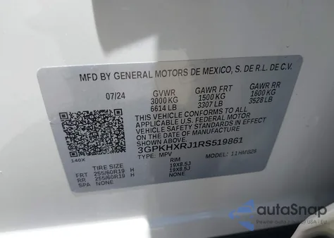 2024 Honda Prologue Touring z USA, uszkodzony, nr VIN 3GPKHXRJ1RS519861